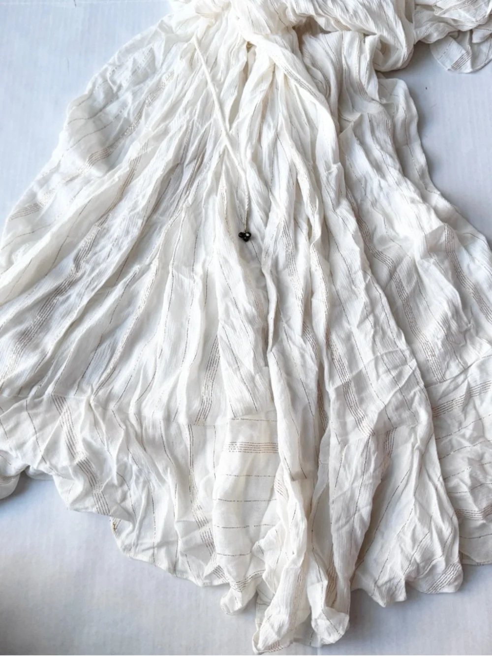 FREE PEOPLE Huxley Maxi Dress Ruffle Cutout Open Back Metallic Stripe Boho Sz M - Picture 11 of 15